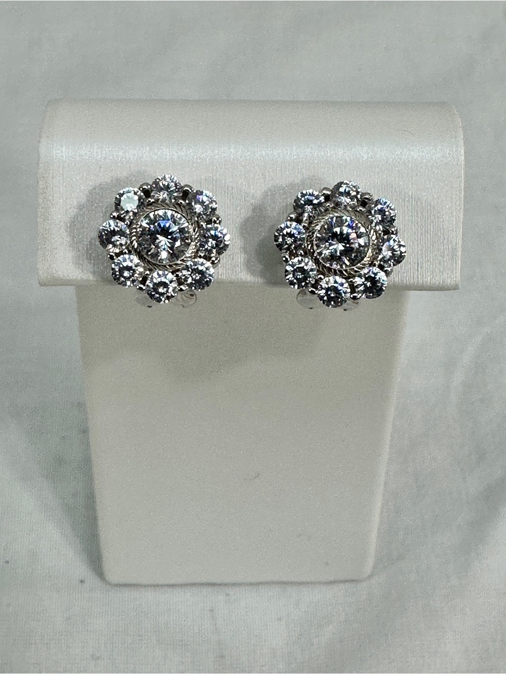 Judith Ripka Sterling Silver 925 & CZ Floral Cluster Lever Back Earrings